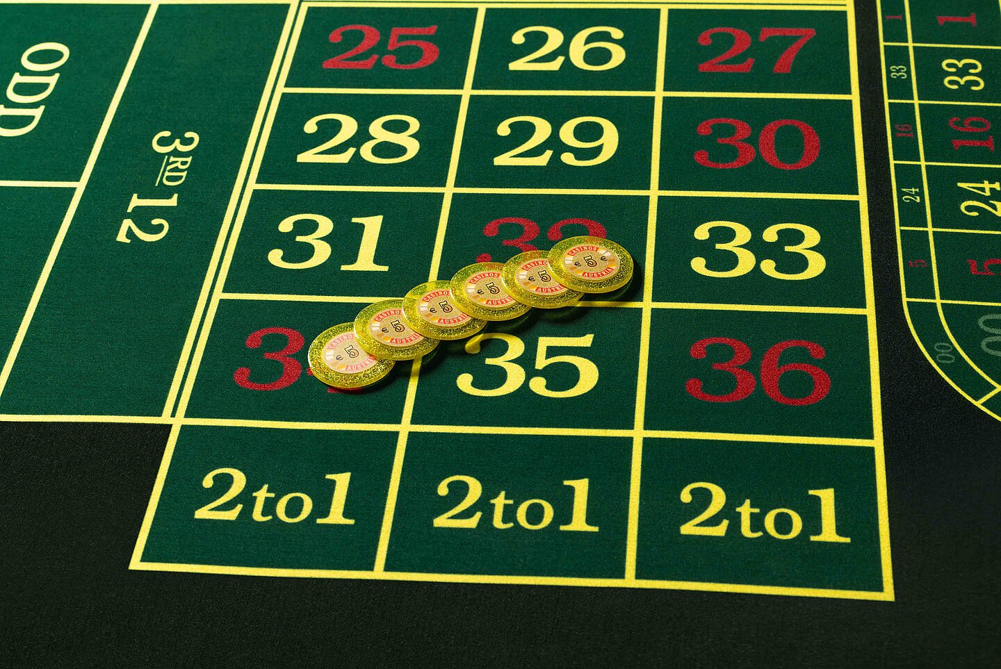 Roulette Tisch 6 Begrüßungsjetons zu 5 Euro